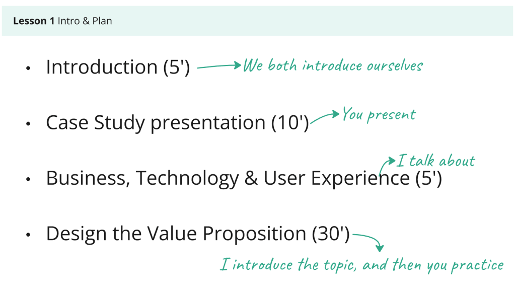 The 1st Lesson: a typical lessons plan